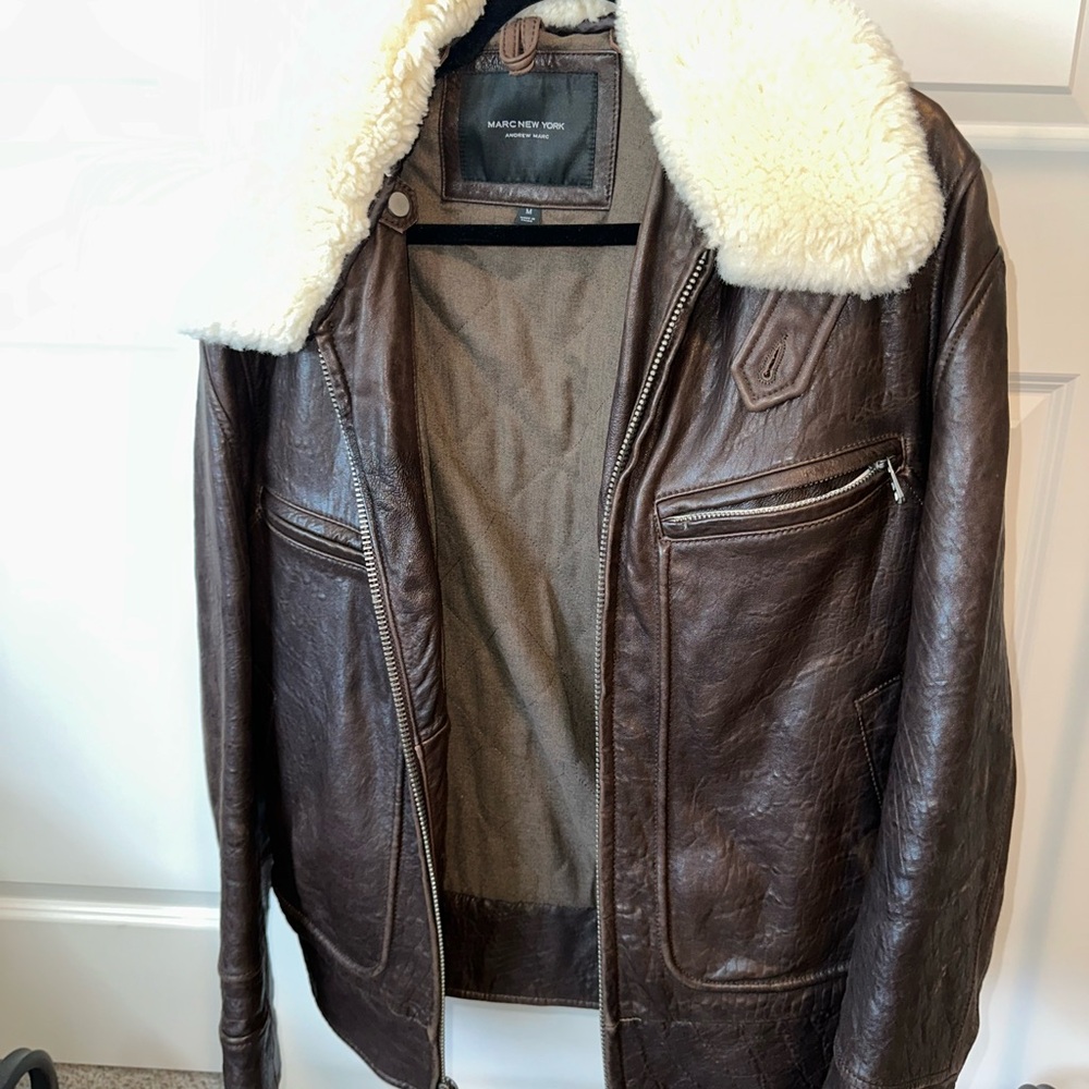 Marc New York Dark Brown Jacket with Cream Shearling Collar